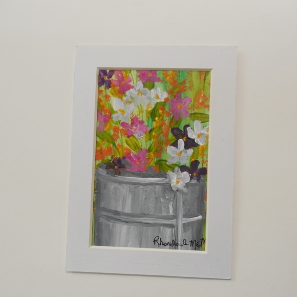 Rhonda McMahon...artist Other - Meadow Flowers in Pail Original Acrylic Painting